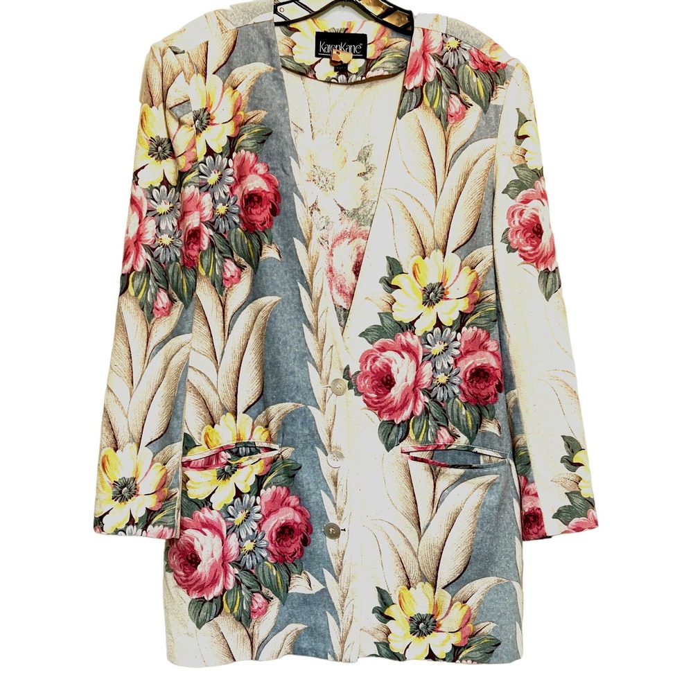 Karen Kane Vintage Floral Silk Blazer Women's Size M